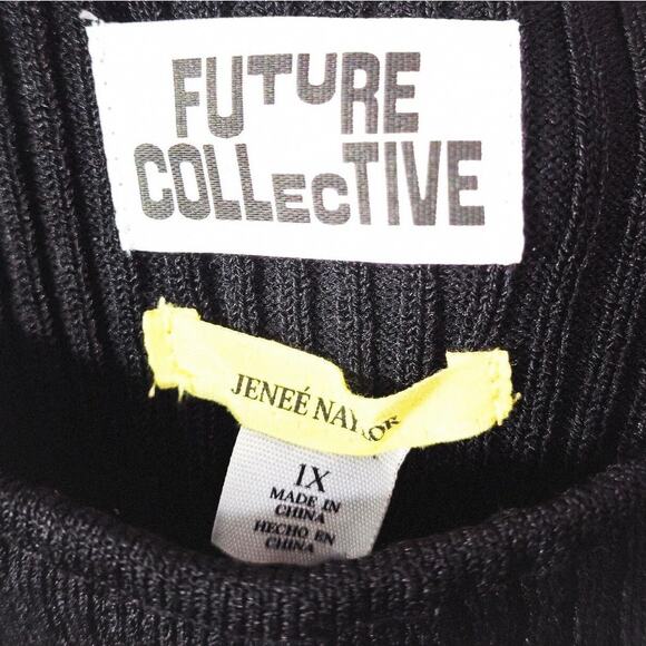 Future Collective Black Rib Knit Button Front Tank Dress Minimalist Neutral 1X - Picture 9 of 9